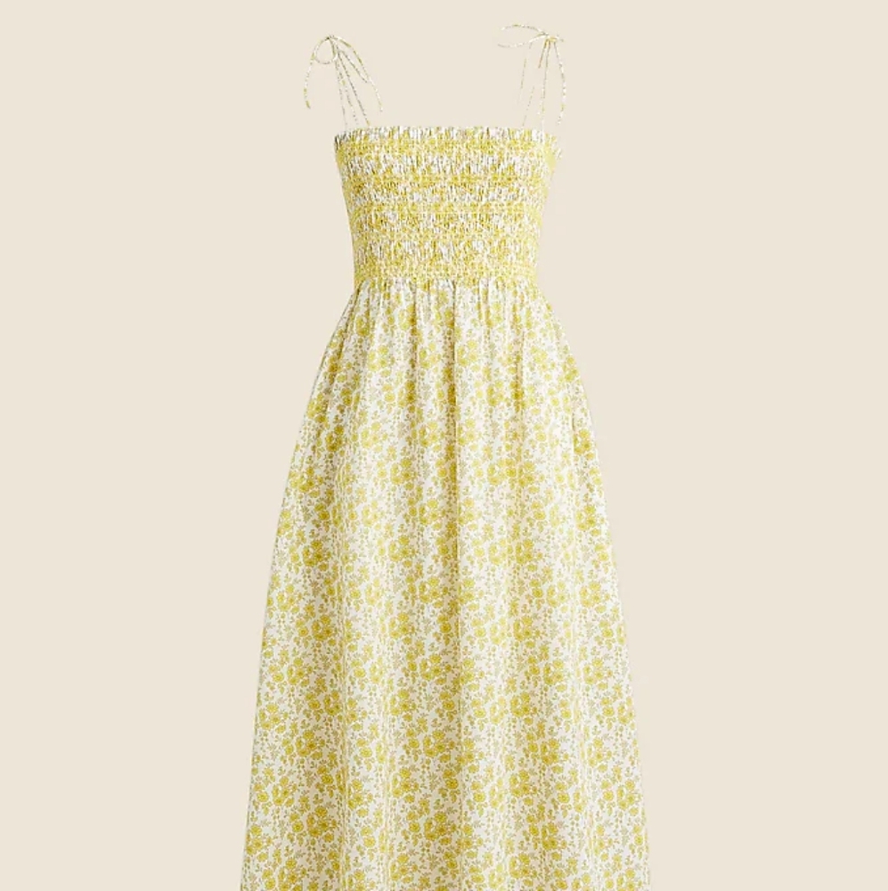 J. Crew Yellow Floral Smocked Sundress